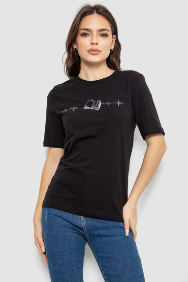 Футболка жіноча з принтом, колір чорний, 241R1835 XL, 50, XL