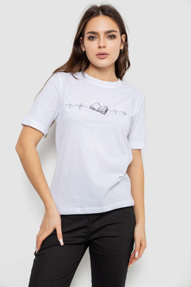 Футболка жіноча з принтом, колір білий, 241R1835 XL, 50, XL