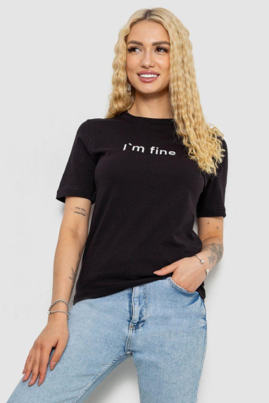 Футболка жіноча з принтом, колір чорний, 241R1833 XL, 50, XL