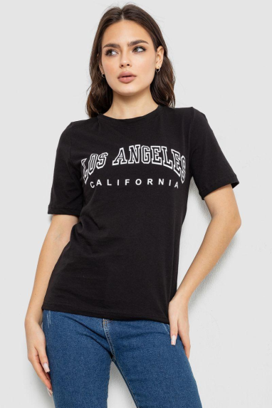 Футболка жіноча з принтом, колір чорний, 241R1832 XL, 50, XL