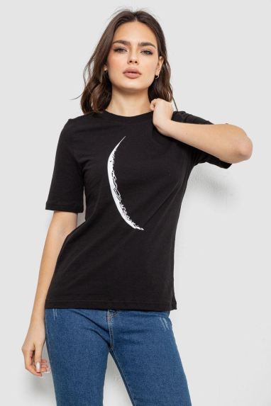 Футболка жіноча з принтом, колір чорний, 241R1830 XXL, 52, XXL