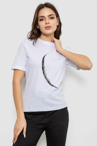 Футболка жіноча з принтом, колір білий, 241R1830 XXL, 52, XXL