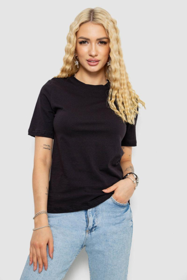 Футболка жіноча однотонна, колір чорний, 241R1800 XXL, 52, XXL