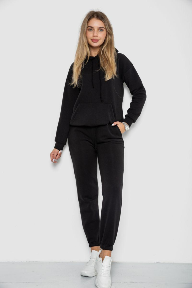 Спорт костюм жіночий на флісі, колір чорний, 241R1530 XL, 50, XL