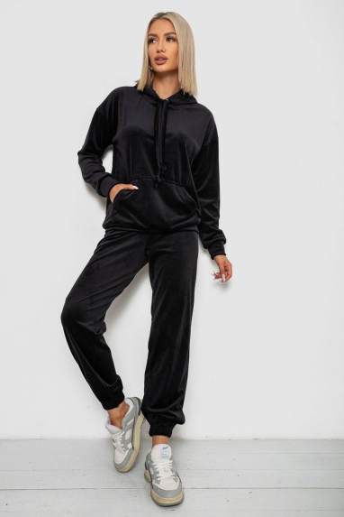 Спортивний костюм жіночий велюровий, колір чорний, 241R1530-5 XL, 50, XL