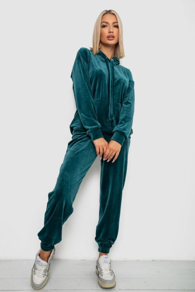 Спортивний костюм жіночий велюровий, колір зелений, 241R1530-5 XL, 50, XL