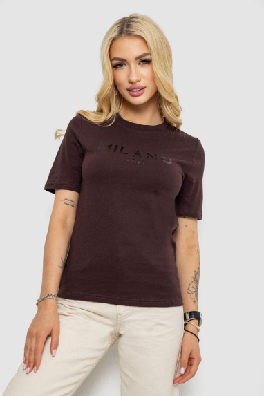 Футболка жіноча з принтом, колір шоколадний, 241R134 XL, 50, XL