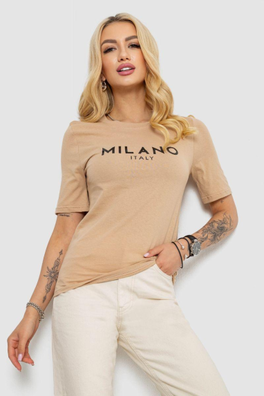 Футболка жіноча з принтом, колір бежевий, 241R134 XXL, 52, XXL