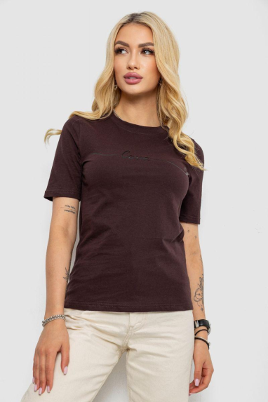 Футболка жіноча з принтом, колір шоколадний, 241R133 XL, 50, XL