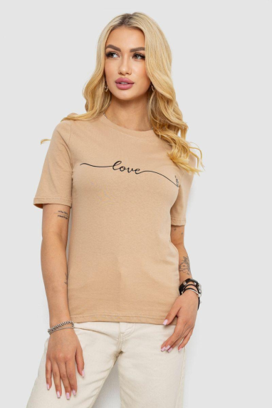 Футболка жіноча з принтом, колір бежевий, 241R133 XL, 50, XL