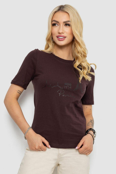 Футболка жіноча з принтом, колір шоколадний, 241R132 XL, 50, XL