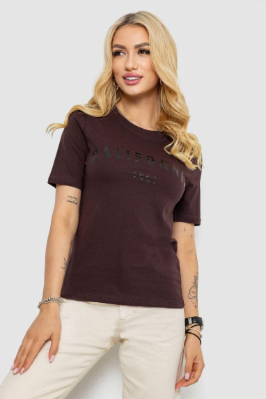 Футболка жіноча з принтом 241R130, колір шоколадний, 241R131 XXL, 52, XXL