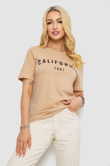Футболка жіноча з принтом 241R130, колір бежевий, 241R131 XL, 50, XL