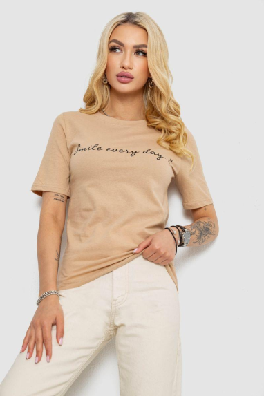 Футболка жіноча з принтом, колір бежевий, 241R130 XXL, 52, XXL