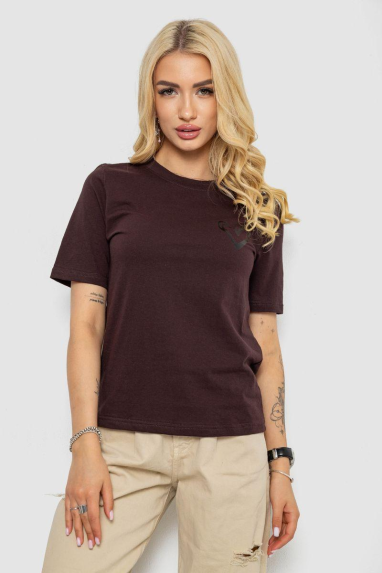 Жіноча футболка з принтом, колір шоколадний, 241R128 XL, 50, XL