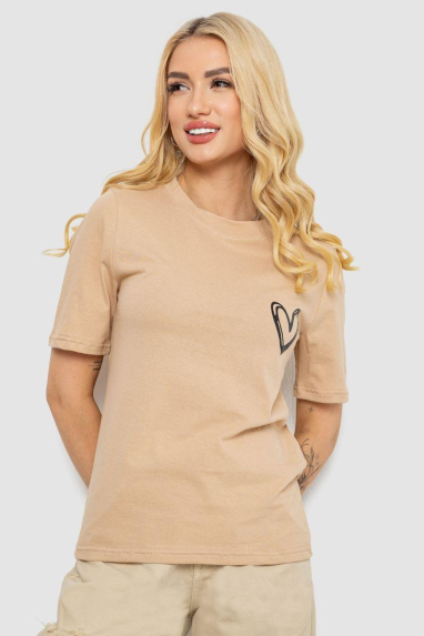Жіноча футболка з принтом, колір бежевий, 241R128 XL, 50, XL