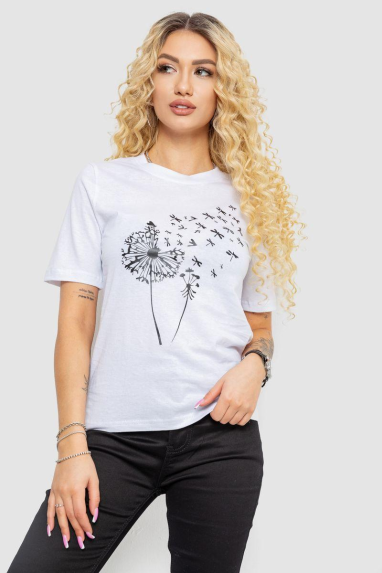 Жіноча футболка з принтом, колір білий, 241R127 XL, 50, XL
