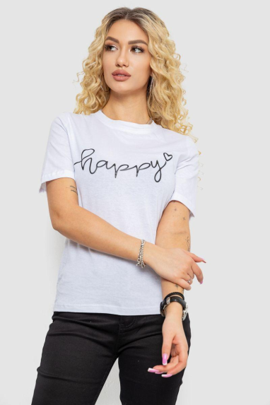 Жіноча футболка з принтом, колір білий, 241R126 XL, 50, XL