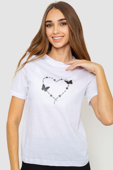 Жіноча футболка з принтом, колір білий, 241R125 XL, 50, XL