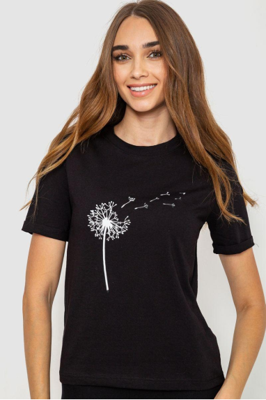 Жіноча футболка з принтом, колір чорний, 241R124 XXL, 52, XXL