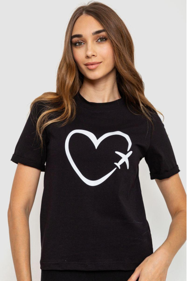 Жіноча футболка з принтом, колір чорний, 241R121 XL, 50, XL