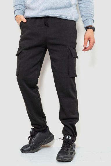 Спорт штани чоловічі карго на флісі, колір чорний, 241R0651 XXL, 52, XXL