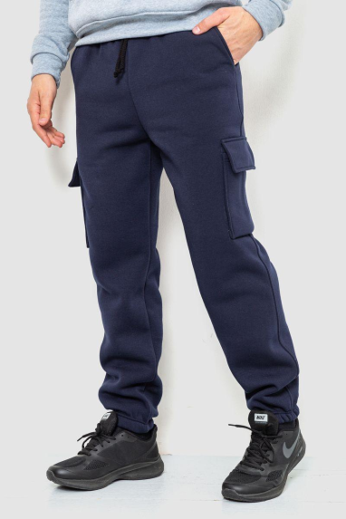 Спорт штани чоловічі карго на флісі, колір темно-синій, 241R0651 XL, 50, XL