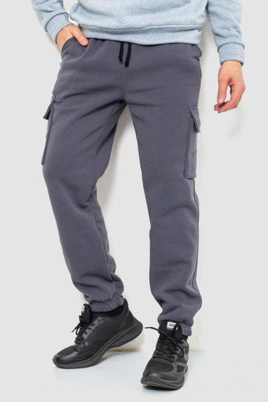 Спорт штани чоловічі карго на флісі, колір темно-сірий, 241R0651 XL, 50, XL