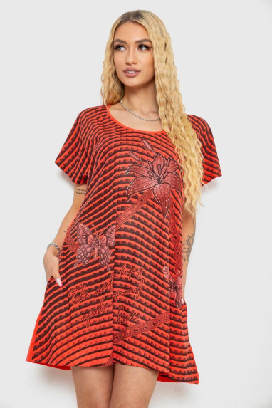 Туніка жіноча з принтом, колір коралово-чорний, 238RBD378 Ager, 7XL, 62, 7XL