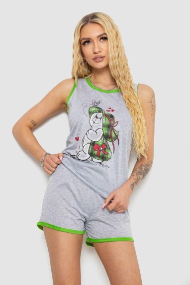 Жіноча піжама з принтом, колір сіро-салатовий, 238RB40 Ager, XL, 50, XL