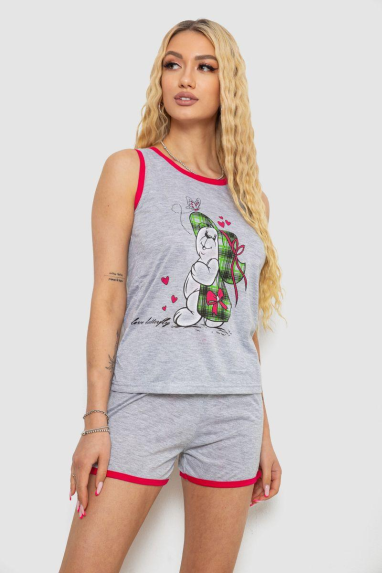Жіноча піжама з принтом, колір сіро-малиновий, 238RB40 Ager, XL, 50, XL