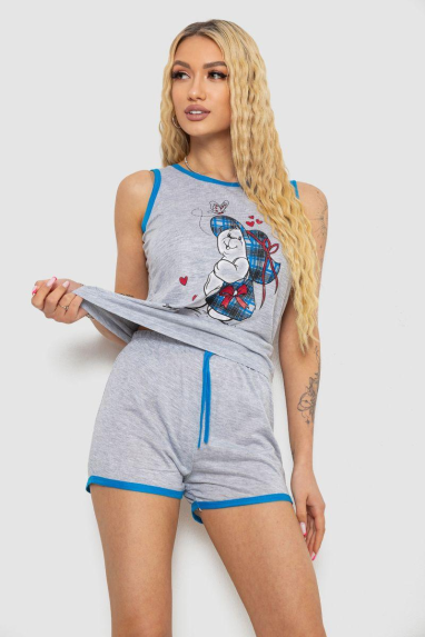 Жіноча піжама з принтом, колір сіро-блакитний, 238RB40 Ager, XXL, 52, XXL