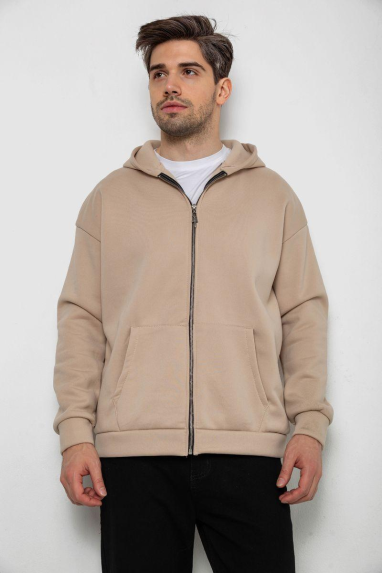 Кофта чоловіча на флісі з капюшоном, колір світло-бежевий, 238R58698 XXL, 52, XXL