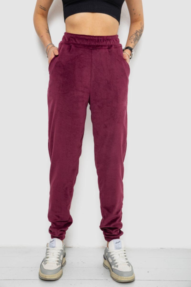 Спортивні штани жіночі велюрові, колір бордовий, 238R58646 Ager, XXXL, 54, XXXL