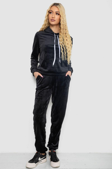 Спортивний костюм жіночий велюровий, колір чорний, 238R58570 Ager, XL, 50, XL