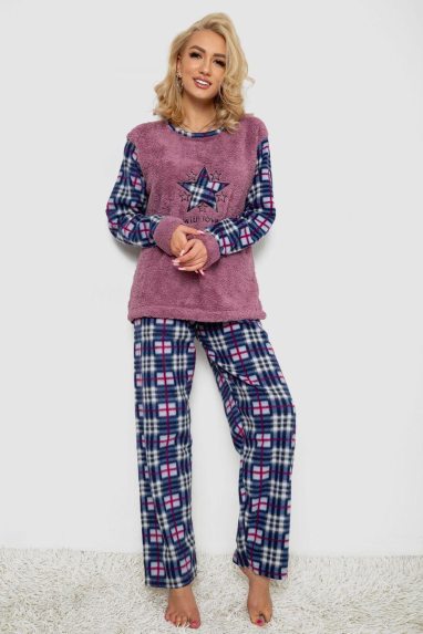 Піжама жіноча махра, колір пудрово-синій, 238R58441 XXXL, 54, XXXL