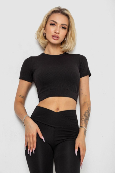 Футболка - топ жіноча в рубчик, колір чорний, 238R58210 XXL, 52, XXL