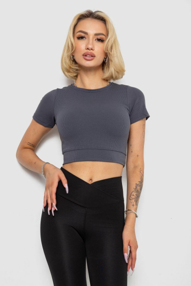 Футболка - топ жіноча в рубчик, колір темно-сірий, 238R58210 XXL, 52, XXL