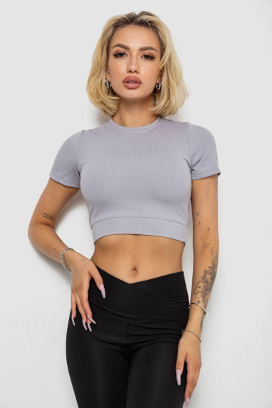 Футболка - топ жіноча в рубчик, колір світло-сірий, 238R58210 XXL, 52, XXL