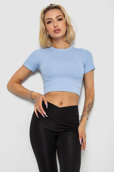 Футболка - топ жіноча в рубчик, колір блакитний, 238R58210 XL, 50, XL