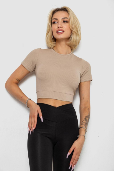 Футболка - топ жіноча в рубчик, колір бежевий, 238R58210 XL, 50, XL