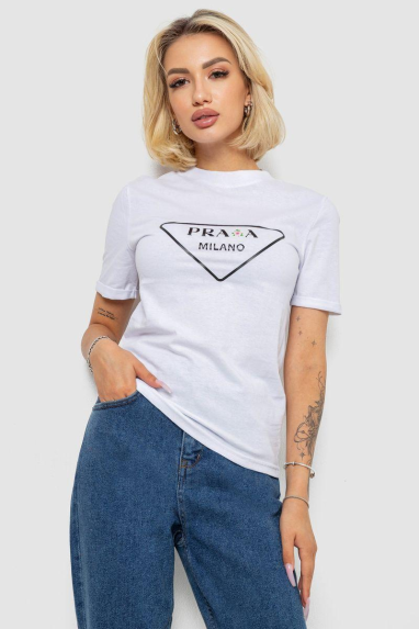 Футболка жіноча з принтом, колір білий, 238R57485 XL, 50, XL