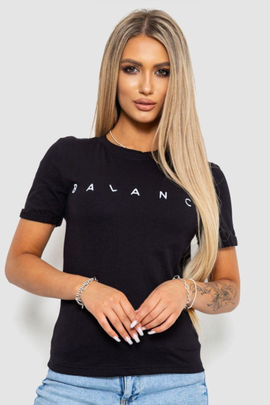 Футболка жіноча з принтом, колір чорний, 238R57400 XL, 50, XL