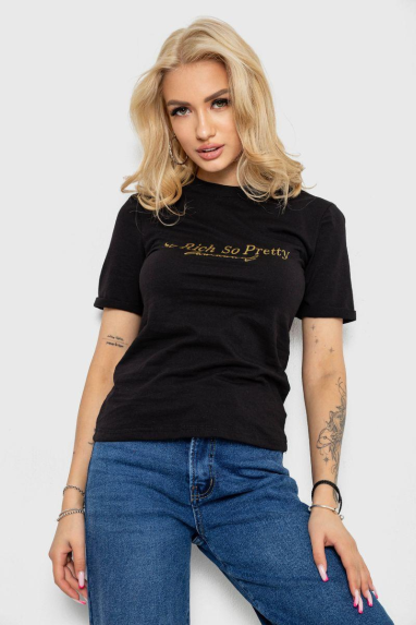 Футболка жіноча з принтом, колір чорний, 238R57399 XXL, 52, XXL