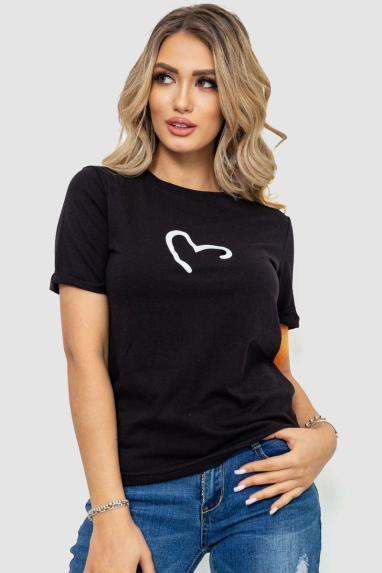 Футболка жіноча з принтом, колір чорний, 238R57384 XL, 50, XL