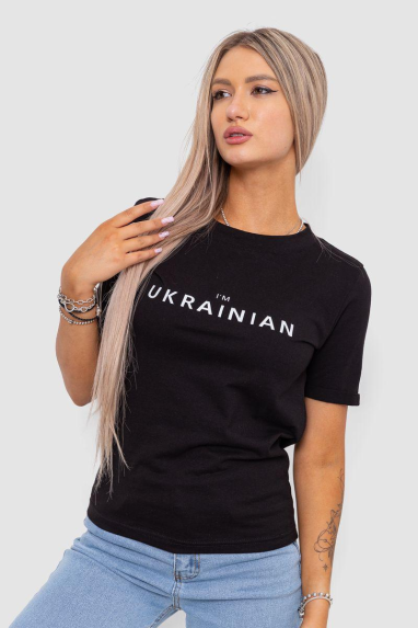 Футболка жіноча з принтом, колір чорний, 238R57383 S, 44, S
