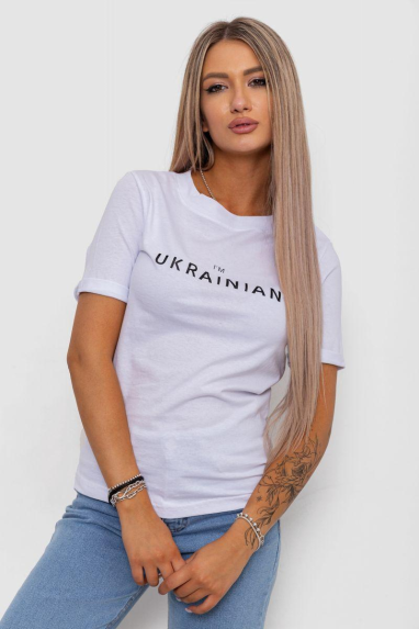 Футболка жіноча з принтом, колір білий, 238R57383 XXL, 52, XXL