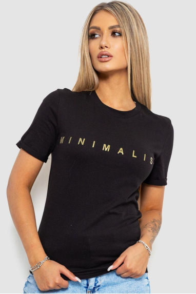 Футболка жіноча з принтом, колір чорний, 238R57379 XL, 50, XL