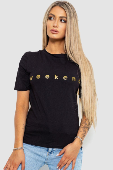 Футболка жіноча з принтом, колір чорний, 238R57378 XXL, 52, XXL