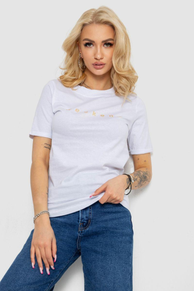 Футболка жіноча з принтом, колір білий, 238R57378-1 XXL, 52, XXL